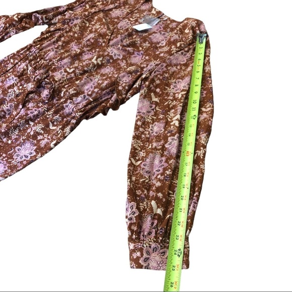 NWT - FREE People Women’s Lux Brown Pink Floral Long Sleeve Ruffle Jumpsuit - Picture 8 of 12